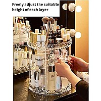 cq acrylic 360 Degree Rotating Makeup Organizer for Bathroom,4 Tier Adjustable Spinning cosmetic Storage cases and Make Up Holder Display cases,clear