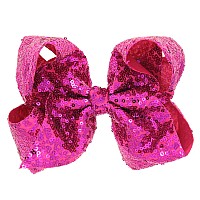 Xansema Hair Bows For Girls, 8 Inches Sequins Large Bows Alligator Hair Clip Hair Barrettes Accessories For Women Teens Girls Kids (Rose)