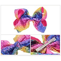 Xansema Hair Bows For Girls, 8 Inches Sequins Large Bows Alligator Hair Clip Hair Barrettes Accessories For Women Teens Girls Kids (Rose)