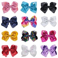 Xansema Hair Bows For Girls, 8 Inches Sequins Large Bows Alligator Hair Clip Hair Barrettes Accessories For Women Teens Girls Kids (Rose)