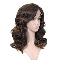 Lady Miranda Loose Wave Lace Part Wig Mixed Brown Nature Curly Synthetic Heat Resistant Weave Full Wigs for Women