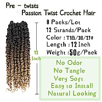 8 Packs Passion Twist Hair 12 Inch Pretwisted Passion Twist Crochet Hair Prelooped Crochet Braids For Women Passion Twists Bra