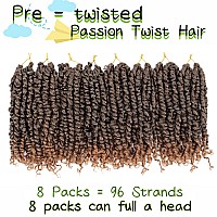 8 Packs Passion Twist Hair 12 Inch Pre-twisted Passion Twist Crochet Hair Pre-looped Crochet Braids for Women Passion Twists Braiding Hair Synthetic Hair Extensions (12Strands/Pack; T1B/30#)