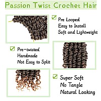 8 Packs Passion Twist Hair 12 Inch Pre-twisted Passion Twist Crochet Hair Pre-looped Crochet Braids for Women Passion Twists Braiding Hair Synthetic Hair Extensions (12Strands/Pack; T1B/30#)