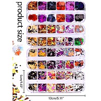 Ebanku 4 Boxes Halloween Nail Art Glitter Sequins Holographic Skull Spider Pumpkin Bat Ghost Witch Glitter Flakes 3D Halloween