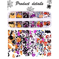 Ebanku 4 Boxes Halloween Nail Art Glitter Sequins Holographic Skull Spider Pumpkin Bat Ghost Witch Glitter Flakes 3D Halloween