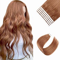 Sixstarhair Medium Auburn Tape in Hair Extensions 100 Remy Human Hair Semi Permanent Tape in Hair Extensions with Double Sided Tape [Color 30 Medium Auburn 20inch]