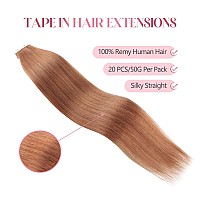 Sixstarhair Medium Auburn Tape in Hair Extensions 100 Remy Human Hair Semi Permanent Tape in Hair Extensions with Double Sided Tape [Color 30 Medium Auburn 20inch]