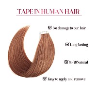 Sixstarhair Medium Auburn Tape in Hair Extensions 100 Remy Human Hair Semi Permanent Tape in Hair Extensions with Double Sided Tape [Color 30 Medium Auburn 20inch]