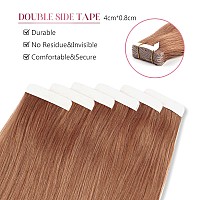 Sixstarhair Medium Auburn Tape in Hair Extensions 100 Remy Human Hair Semi Permanent Tape in Hair Extensions with Double Sided Tape [Color 30 Medium Auburn 20inch]