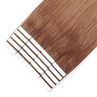 Sixstarhair Medium Auburn Tape in Hair Extensions 100 Remy Human Hair Semi Permanent Tape in Hair Extensions with Double Sided Tape [Color 30 Medium Auburn 20inch]