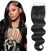 Misoun 4X4 Brazilian Body Wave Human Hair Lace Closure 18Inch 130 Density Free Part Closure 4 By 4 Human Hair Lace Closure Braz