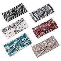 Artilady 6 Pack Wide Boho Headbands for Women - Soft Yoga Elastic Hair Bands for Girls Workout Running Sport Headwrap Non-slip Breathable (Patterned)