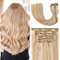 Huayi Clip In Hair Extensions Real Human Hair Strawberry Blonde To Bleach Blonde Human Hair Extensions 20 Inch Straight Double W