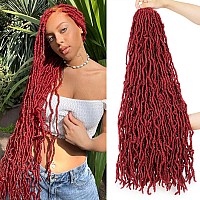 Leeven 36 Inch Burgundy Super Long Soft Locs New Faux Locs Crochet Hair 3 Packs Prelooped Distressed Goddess Locs Curly Wavy Af