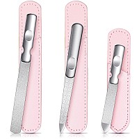 3 Pieces Stainless Steel Nail Files With Leather Case Double Sided Metal Nail Files With Antislip Handle Metal Nail File Buff