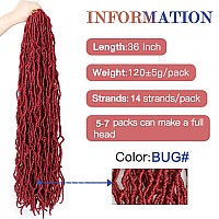 ZRQ Burgundy Faux Locs 36 Inch Soft Locs Crochet Hair, 5 Packs Red Soft Loc Pre-looped Goddess Locs Crochet Braids, Synthetic Dreadlocks Hair Extension Afro Roots Distressed Locs BUG#