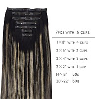 Wennalife Seamless Clip In Hair Extensions 22 Inch 150G 7Pcs Natural Black To Light Blonde Hair Extensions Clip In Human Hair I