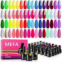 Mefa 35 Pcs Gel Nail Polish Set 32 Colors Summer Neon Rainbow Bright Gel Nail Polish Kit With Base Coat No Wipe Glossy Matte