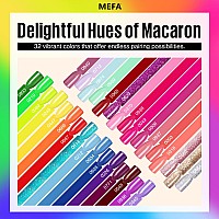 Mefa 35 Pcs Gel Nail Polish Set 32 Colors Summer Neon Rainbow Bright Gel Nail Polish Kit With Base Coat No Wipe Glossy Matte