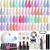 Mefa 32 Colors Gel Nail Polish Kit With U V Light Spring Bright Pastel 54Pcs Pink Gel Polish Nail Set With Matteglossy Base To