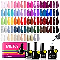 Mefa 46 Pcs Gel Nail Polish Kit 42 Colors All Seasons Gel Polish Set Nude Macaron Colorful Starter Kit With Base Coat Glitter