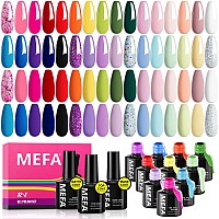 Mefa 35 Pcs Neon Gel Nail Polish Set 32 Colors Summer Bright Gel Polish Kit Pink Collection With Base Coat No Wipe Glossy Mat