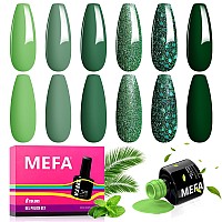 Mefa Green Gel Nail Polish 6 Colors Green Glitter Nail Polish Gel Dark Avocado Sage Green Evergreen Sparkle Gel Polish Set Soak