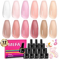 Mefa Jelly Gel Nail Polish Set 12 Colors Jelly Nude Pink Gel Polish Milky White Sheer Pink Nail Polish Gel Neutral Transparent