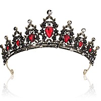 Queen Crown For Women Cieher Gothic Baroque Red And Black Crowns For Women Girls Vintage Queen Tiara Luxury Rhinestone Wedding C