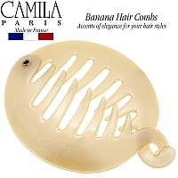 Camila Paris Cp3014 3.255 Inch French Banana Clip Hair Comb Nude Round Girls Ponytail Holder Interlocking Banana Combs For Volume Thick Hair. Fashion Styling Hair Accessories For Women Made In France