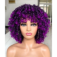 Annivia Curly Afro Wig with Bangs Short Kinky Curly Wigs for Black Women Synthetic Fiber Soft Hair Short Curly Afro Wig (Galaxy Purple)