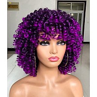 Annivia Curly Afro Wig with Bangs Short Kinky Curly Wigs for Black Women Synthetic Fiber Soft Hair Short Curly Afro Wig (Galaxy Purple)