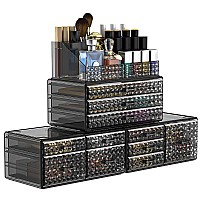 Awenia 4 Pack Stackable Makeup OrganizerUpgraded],Acrylic cosmetics Storage Large capacity with 11 Drawers For Brush Holder,Perfume or Jewelry Display,Plus Size Ship from USA(gray)