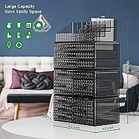 Awenia 4 Pack Stackable Makeup OrganizerUpgraded],Acrylic cosmetics Storage Large capacity with 11 Drawers For Brush Holder,Perfume or Jewelry Display,Plus Size Ship from USA(gray)