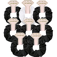 8pcs Satin Bridesmaid Proposal Gifts Hair Ties Hair Scrunchies Bachelorette Party Favors Satin Bridesmaid Gift for Wedding Parties (White & Black)