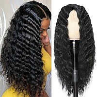 28 Inch Long Curly Synthetic Hair Wigs For Women Black Lace Front Wig Synthetic Curly Wigs Deep Wave Wig With 4 Simulated Scalp