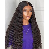 28 Inch Long Curly Synthetic Hair Wigs For Women Black Lace Front Wig Synthetic Curly Wigs Deep Wave Wig With 4 Simulated Scalp