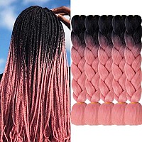 Aidusa Ombre Braiding Hair Black To Pink Afro Jumbo Braiding Hair Extensions 5Pcs Synthetic 24 Inch 2 Tones For Women Twist Croc