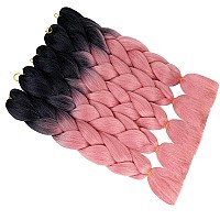 Aidusa Ombre Braiding Hair Black To Pink Afro Jumbo Braiding Hair Extensions 5Pcs Synthetic 24 Inch 2 Tones For Women Twist Croc