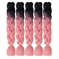 Aidusa Ombre Braiding Hair Black To Pink Afro Jumbo Braiding Hair Extensions 5Pcs Synthetic 24 Inch 2 Tones For Women Twist Croc