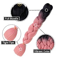 Aidusa Ombre Braiding Hair Black To Pink Afro Jumbo Braiding Hair Extensions 5Pcs Synthetic 24 Inch 2 Tones For Women Twist Croc