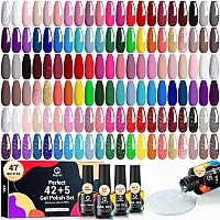 Mefa 47 Pcs Gel Nail Polish Kit 42 Colors All Seasons Collection Nude Pink White Colorful Gel Polish Set With 5 Pcs Base And Gl