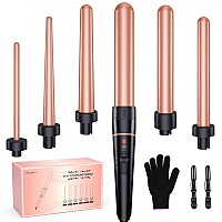 Long Barrel Curling Iron Wand Set, BESTOPE PRO 6 in 1 Curling Wand Set with Ceramic Barrel for Long/Medium Hair, 0.35