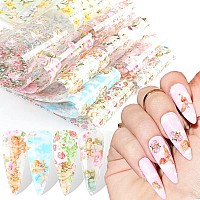 Cupid Angel Nail Foil Transfer Stickers Flowers Nail Decals Transfer Foils Holographic Starry Sky Baroque Cupid Flower Colorful