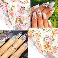 Cupid Angel Nail Foil Transfer Stickers Flowers Nail Decals Transfer Foils Holographic Starry Sky Baroque Cupid Flower Colorful