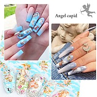 Cupid Angel Nail Foil Transfer Stickers Flowers Nail Decals Transfer Foils Holographic Starry Sky Baroque Cupid Flower Colorful