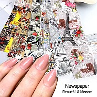 Graffiti Nail Art Foil Transfer Stickers Nail Art Supplies Holographic Retro Newspaper English Letter Flower Butterfly Cool Nail