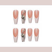 Yoyoee Long French Fake Nails Coffin Press On Nails Pink Ballerina False Nails Butterfly Tips For Women And Girls 24Pcs Gorge