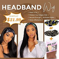 Angels Beauty Straight Headband Wig For Women Black 22 Inch Long Straight Headband Wig Premium Synthetic Headband Wig Natural Gl